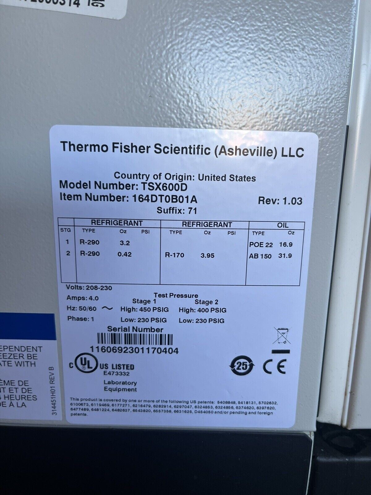 THERMO SCIENTIFIC TSX600D TSX Series Ultra-Low -86°C freezer 208-230V