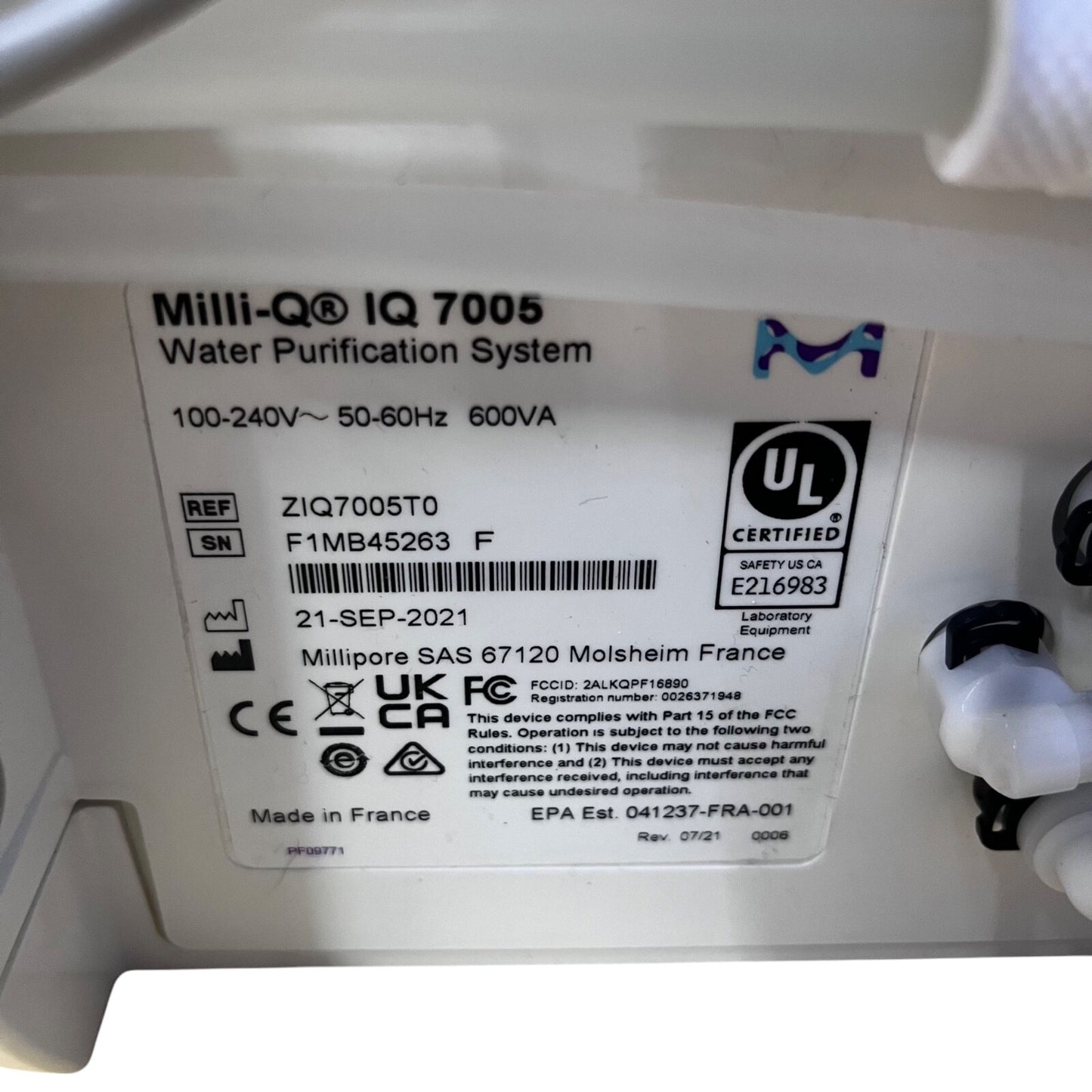 Millipore Milli-Q IQ 7005 Water Purification System Tank Q-Pod E-Pod Dispenser