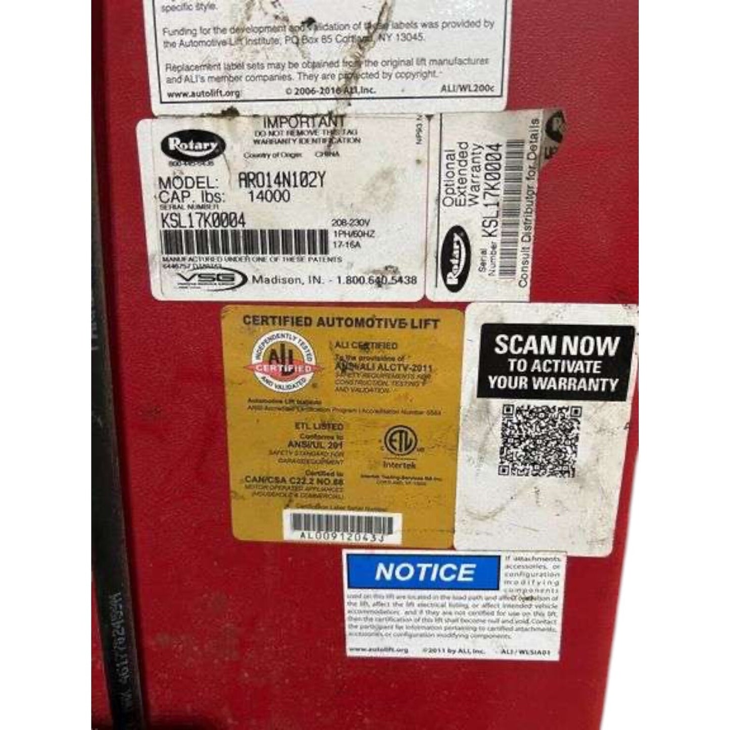 Rotary Lift ARO14N102Y 14000 lb Four Post Open Front Alignment Rack 215" WB