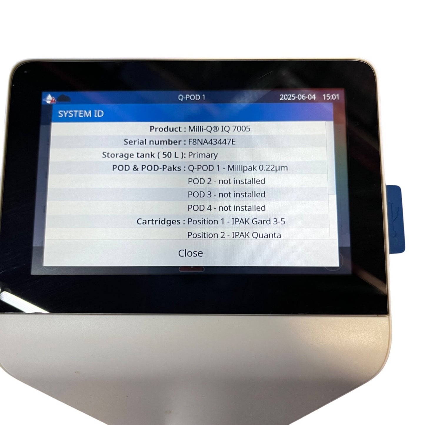 Millipore Milli-Q IQ 7005 Water Purification System / 50L Tank & Q-Pod Dispenser
