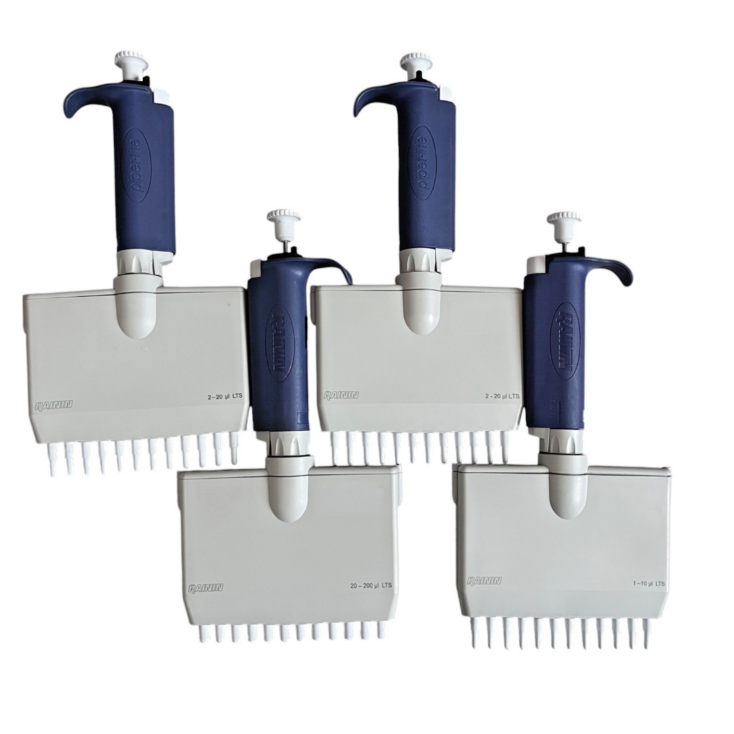 Lot (4) Rainin Pipet-Lite L20 L200 L10 LTS 12-Channel Multichannel Pipettes